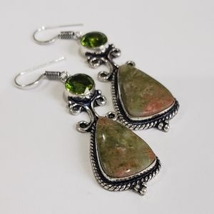 Beautiful Handmade Unakite Peridot, Peridot 925 Vintage Earrings
